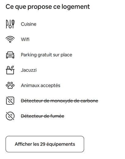 Exemple de commodités Airbnb.